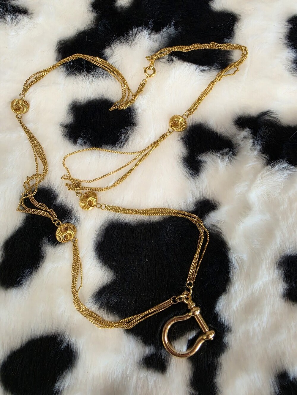 Vintage Gold-Tone Horseshoe Pendant Multi-Strand Necklace 26"